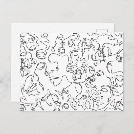 Line Art Postcard With Faces Briefkaart (Voorkant / Achterkant)