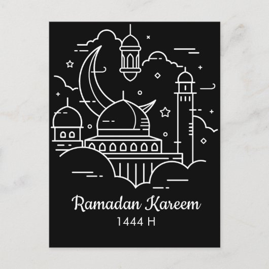 Line Art Ramadan Kareem - EID Mubarak-Briefkaart Feestdagenkaart (Voorkant)