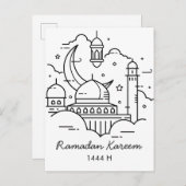 Line Art Ramadan Kareem - EID Mubarak-Briefkaart Uitnodiging Briefkaart (Voorkant / Achterkant)