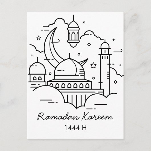 Line Art Ramadan Kareem - EID Mubarak-Briefkaart Uitnodiging Briefkaart (Voorkant)