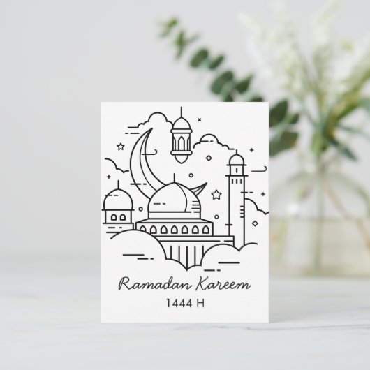 Line Art Ramadan Kareem - EID Mubarak-Briefkaart Uitnodiging Briefkaart (Staand voorkant)