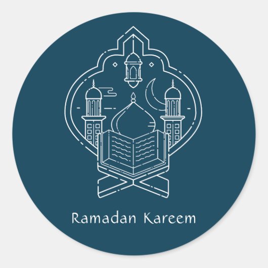 Line Art Ramadan Kareem - EID Mubarak-Stickers Ronde Sticker (Voorkant)