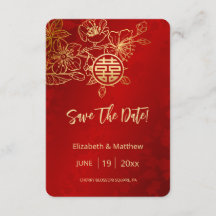 Line Art Rood Chinees Bruiloft Save The Date Kaart