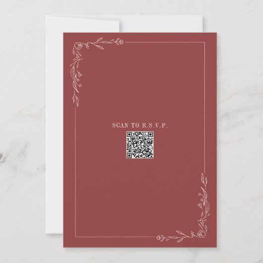 Line Art Rustic Barn Muted Red Wedding QR Kaart (Achterkant)