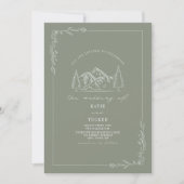 Line Art Rustic Mountains Sage Green Wedding Kaart (Voorkant)
