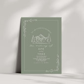 Line Art Rustic Mountains Sage Green Wedding Kaart