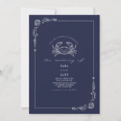 Line Art Rustieke Marine Blauwe Krab Strand Bruilo Kaart (Voorkant)