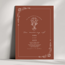 Line Art rustieke terracotta kreeft strand bruilof Kaart