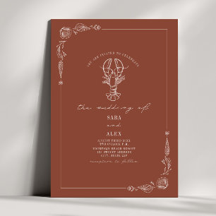 Line Art rustieke terracotta kreeft strand bruilof Kaart