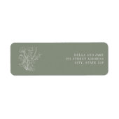 Line Art Sage Green Floral Wedding Label (Voorkant)