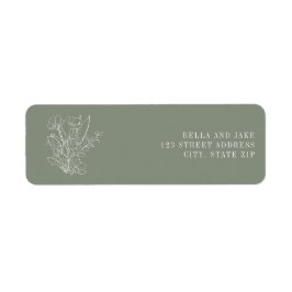 Line Art Sage Green Floral Wedding Label