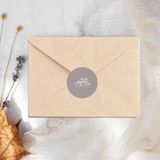 Line Art Schuur Amethist Grijs Boerderij Herfst Br Ronde Sticker