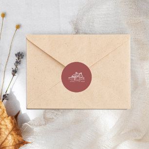 Line Art Schuur Gedempt Rood Boerderij Herfst Brui Ronde Sticker