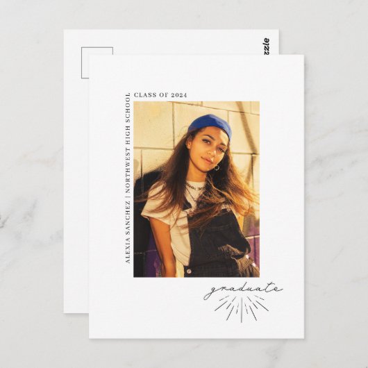 Line Art Script Graduation Party foto Briefkaart (Voorkant / Achterkant)