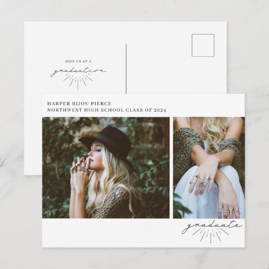 Line Art Script Graduation Party foto Briefkaart (Voorkant / Achterkant)