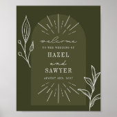 Line Art Script Green Wedding Welcome Poster (Voorkant)