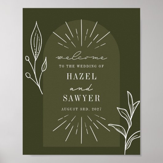 Line Art Script Green Wedding Welcome Poster (Voorkant)