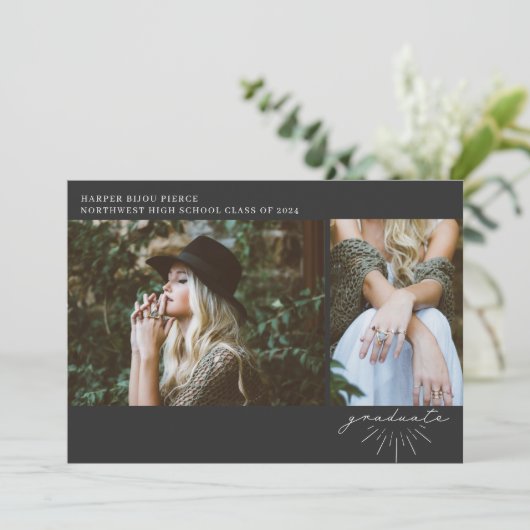 Line Art Script Grey Afstuderen 2 Foto Aankondiging (Staand voorkant)