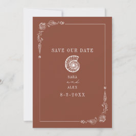 Line Art Seashell Terracotta Rustiek Strand Bruilo Save The Date