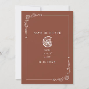 Line Art Seashell Terracotta Rustiek Strand Bruilo Save The Date