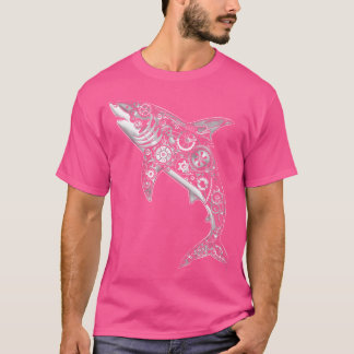 Line Art Shark Mechanical Gears Steampunk T-shirt