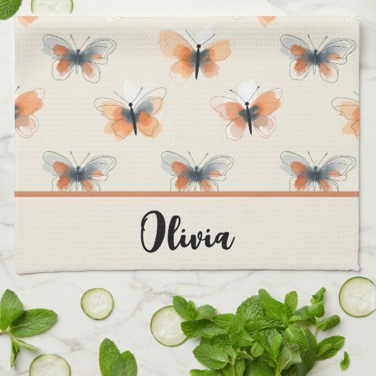 Line Art Stijlvolle vlinders Theedoek (Gevouwen)