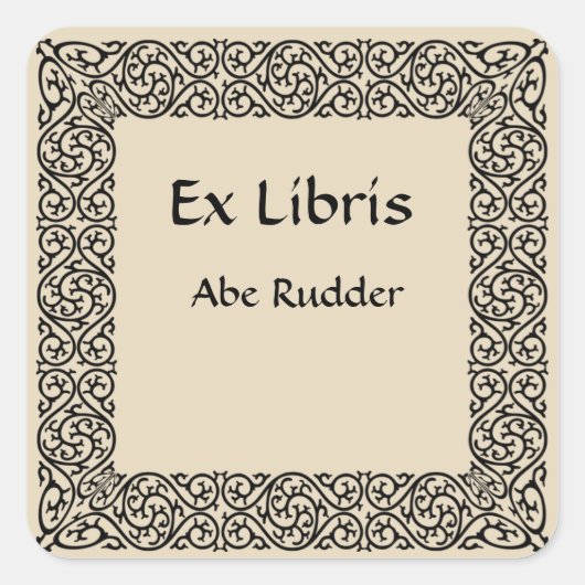 Line Art Swirls Bookplate Vierkante Sticker (Voorkant)