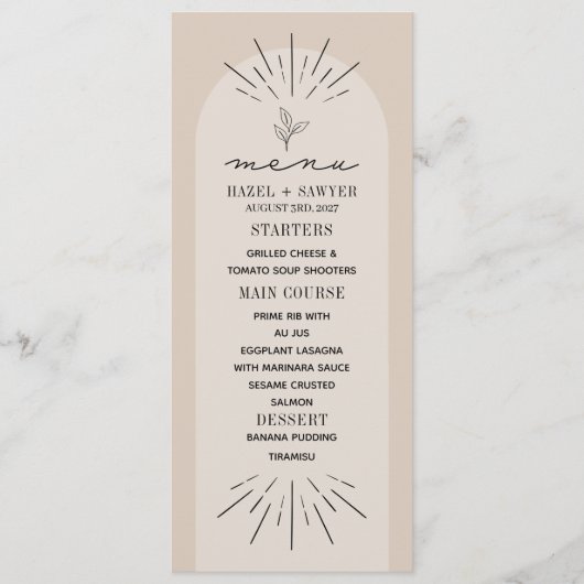 Line Art Tan Botanical Wedding Menu (Voorkant)