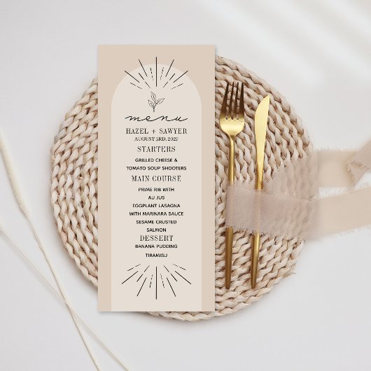Line Art Tan Botanical Wedding Menu