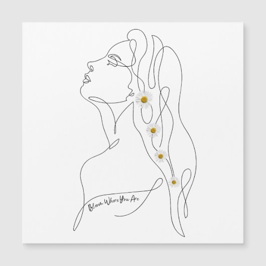 Line Art tekening van vrouw - Bloom waar je bent (Voorkant)