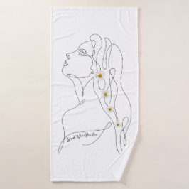 Line Art tekening van vrouw - Bloom waar je bent Bad Handdoek