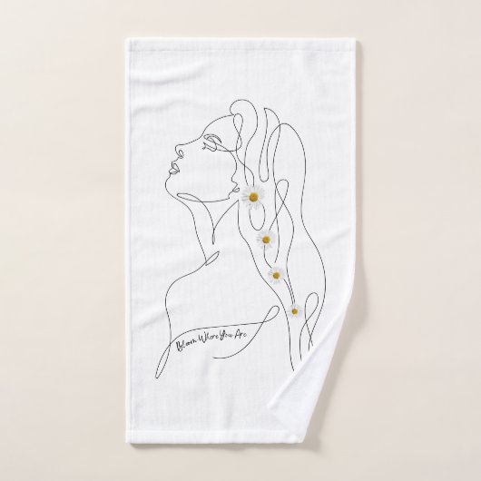 Line Art tekening van vrouw - Bloom waar je bent Bad Handdoek (Handdoek)