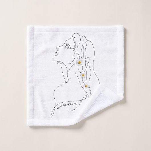 Line Art tekening van vrouw - Bloom waar je bent Bad Handdoek (Wasdoekje)