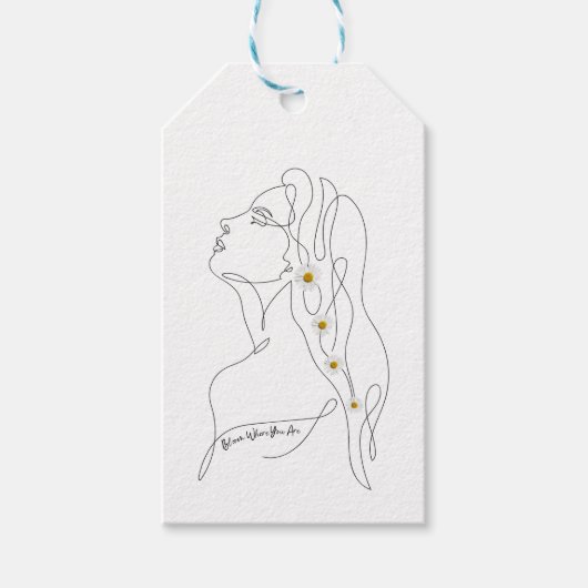 Line Art tekening van vrouw - Bloom waar je bent Cadeaulabel (Voorkant)