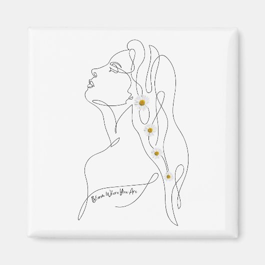 Line Art tekening van vrouw - Bloom waar je bent Magneet (Voorkant)