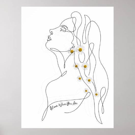 Line Art tekening van vrouw - Bloom waar je bent Poster (Voorkant)