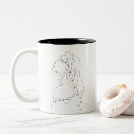 Line Art tekening van vrouw - Bloom waar je bent Tweekleurige Koffiemok