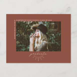 Line Art Terracotta Afstuderen Fotoaankondiging Briefkaart