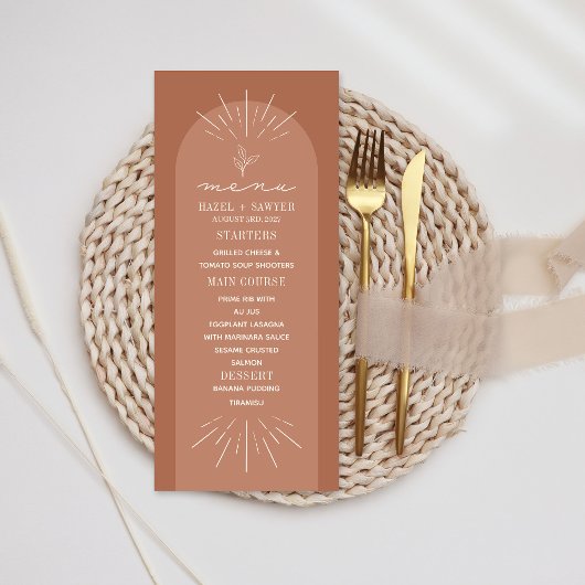 Line Art Terracotta Botanical Wedding Menu