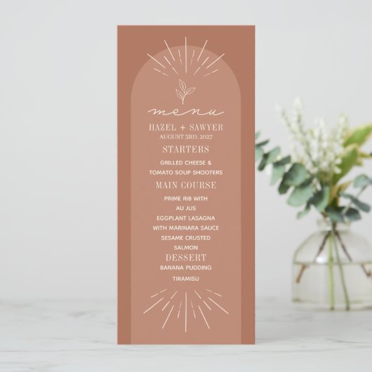 Line Art Terracotta Botanical Wedding Menu (Staand voorkant)