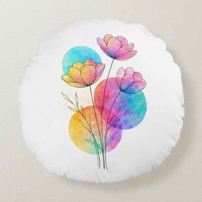 Line art throw pillow rond kussen (Voorkant)