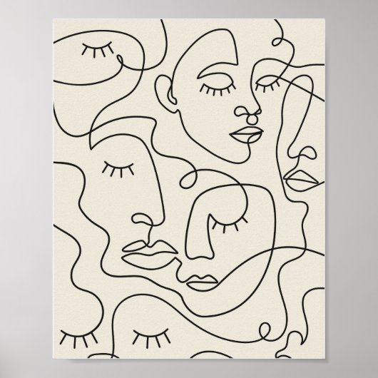 Line Art Vele gezichten Poster (Voorkant)