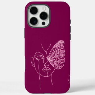 Line art vlinder, magenta iPhone 16 pro max hoesje