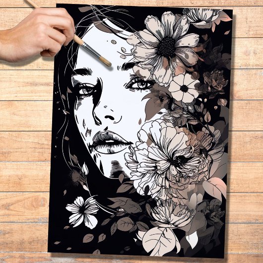 Line Art Vrouw 1 Decoupage papier