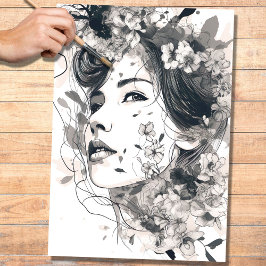 Line Art Vrouw 2 Decoupage papier