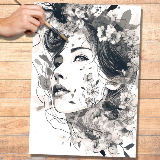 Line Art Vrouw 2 Decoupage papier