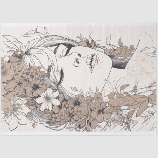 Line Art Vrouw 4 Decoupage Papier (Voorkant)