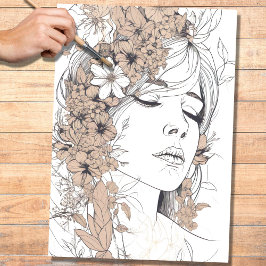 Line Art Vrouw 4 Decoupage Papier
