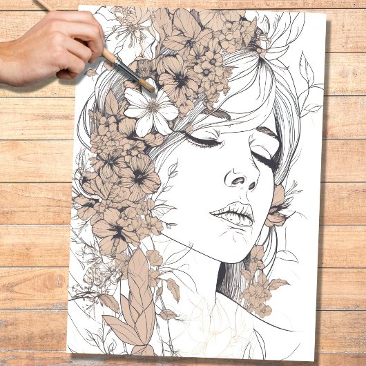 Line Art Vrouw 4 Decoupage Papier