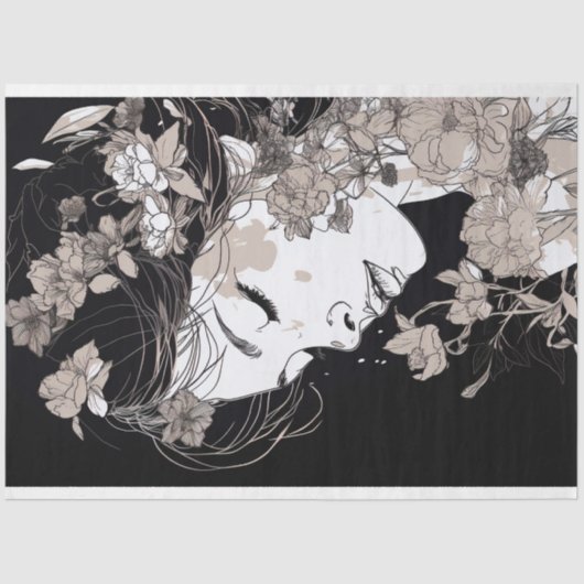 Line Art Vrouw 5 Decoupage Papier (Voorkant)